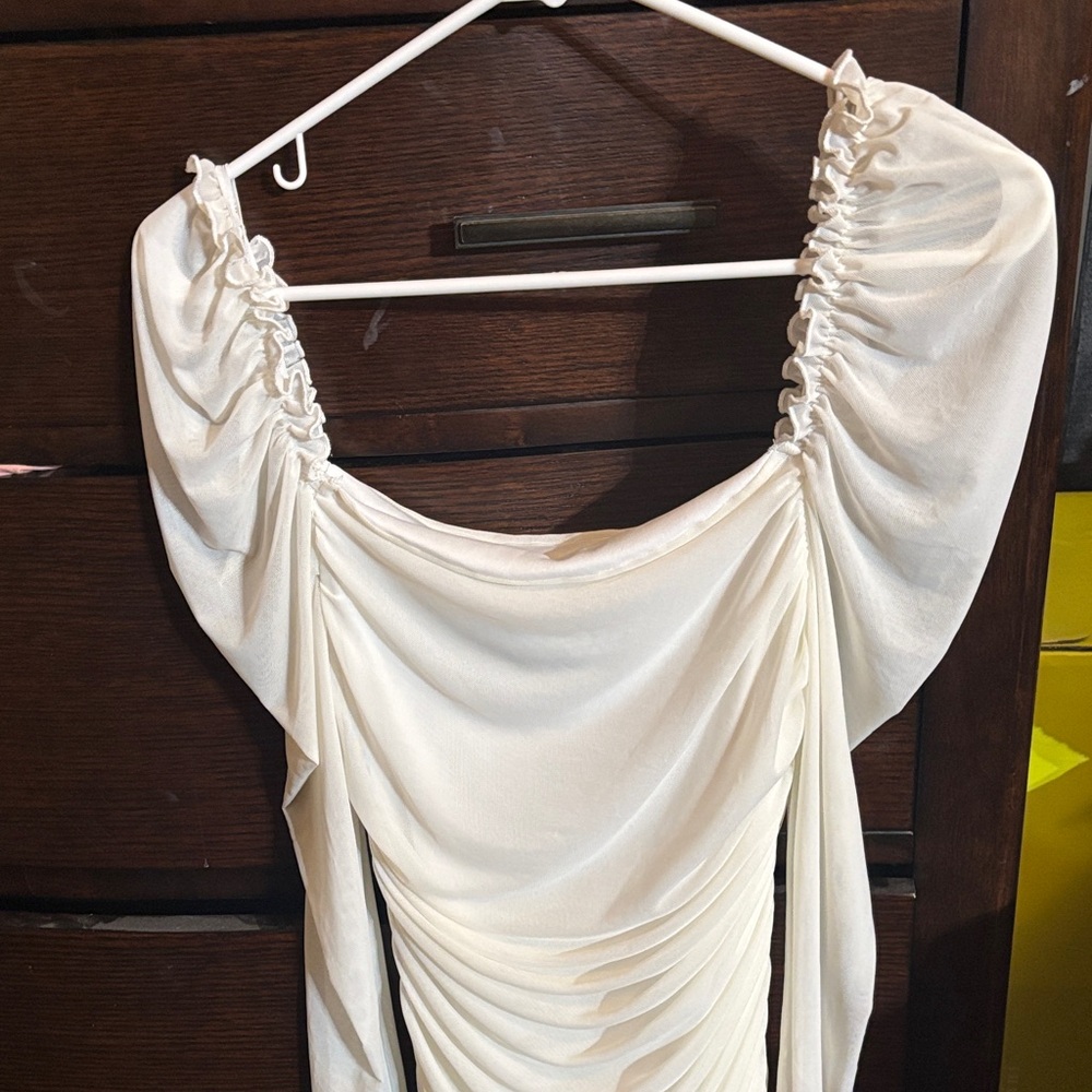 SHEIN Elegant Cream Long Sleeve Dress